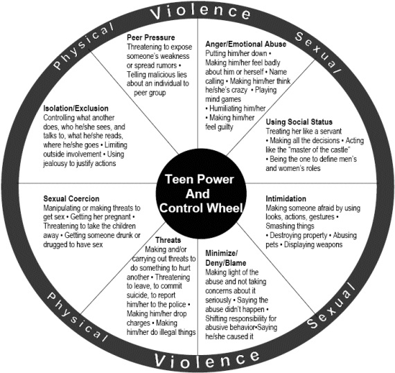 Teenage Power and Control Wheel showing how power and control are used in relationships